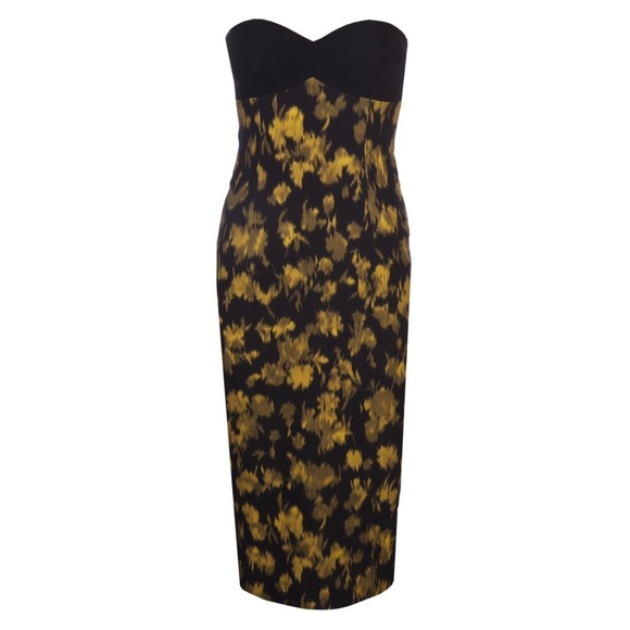 MICHAEL KORS • Black Strapless Leaf Print Dress - Picture 1 of 11